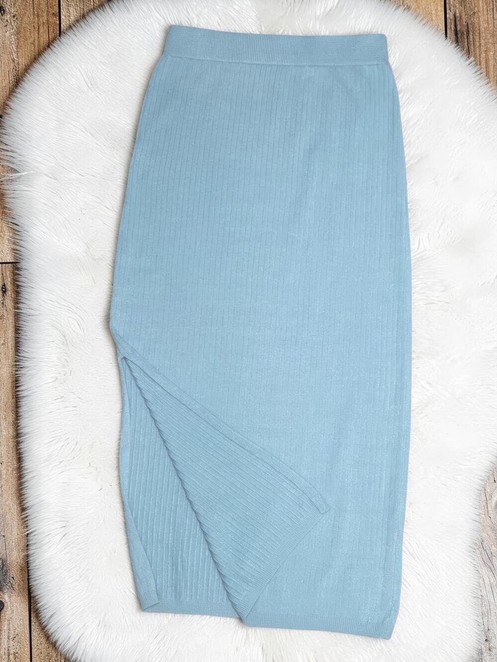 Lyn Burches Super Soft Ribbed Knit Blue Skirt M